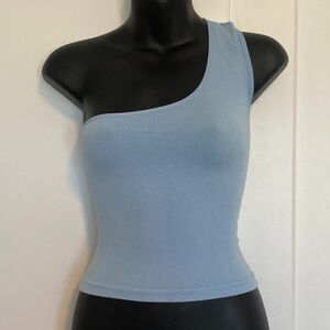 2/$15 Urban Planet One Shoulder Ribbed Crop Top Blue Womens Size Small